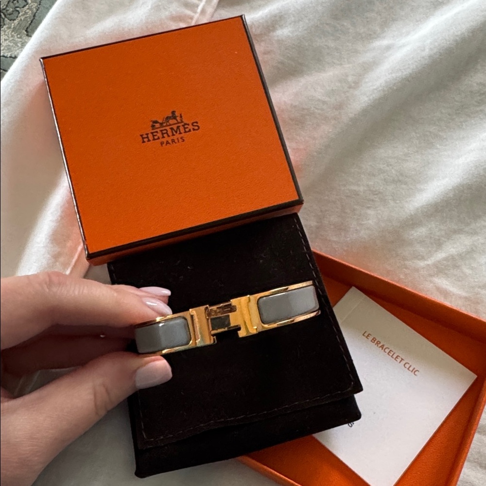 Hermès Clic H Rosegold and Gray Bracelet
